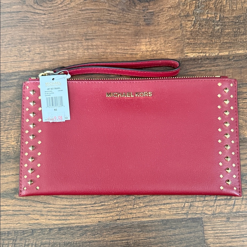 Michael Kors Red Wristlet with Gold Accents